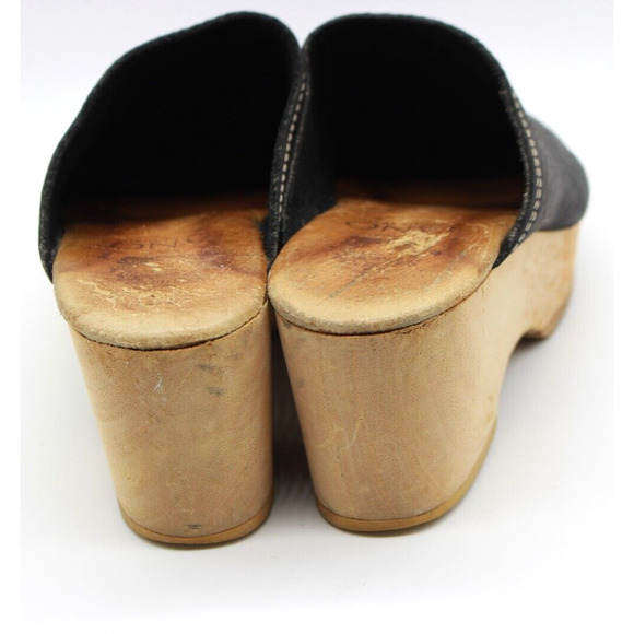 VTG Tano Womens Suki Leather Platform Wood Clogs Black Made In Spain Size 8 - Picture 5 of 7